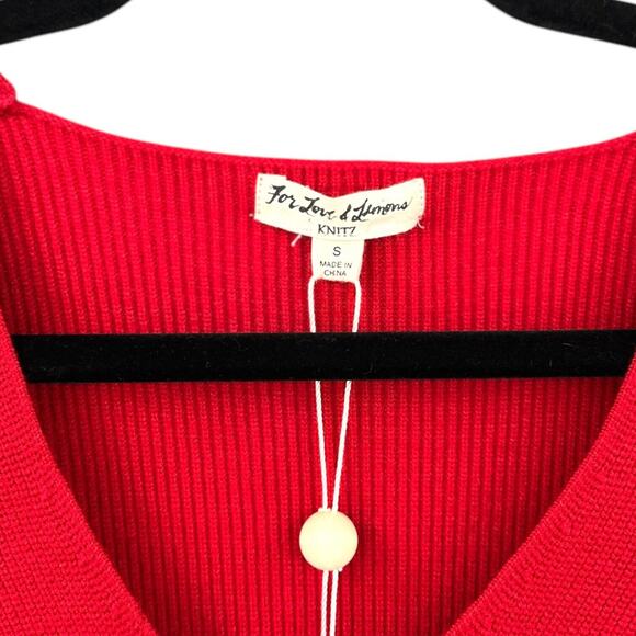 For Love & Lemons Knitz Red Long Puff Sleeve Bell Cuffs Sweater Dress Small - Picture 3 of 11